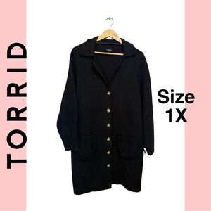 🖤💫 Torrid 1X Black Coatigan Knit Button Cardigan Goth Witchy Cottagecore 💫🖤